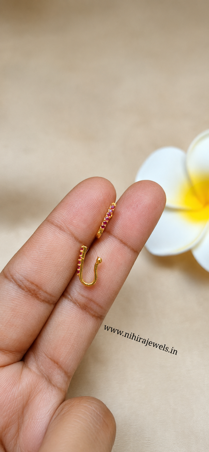 Non- Piercing Nosepin J shape Ruby